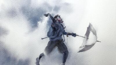 A watercolour by artist Kin Fung. Kin paints watercolours of famous moments of the demonstrations and plans to have an exhibition when the movement is finally over.