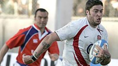 Matt Banahan, the 18st winger, scores against Argentina. He has made great progress for both England Saxons and the England first team this summer.