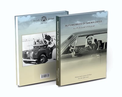 The cover of Automobiles of Sheikh Zayed shows the UAE Founding Father behind the wheel of one of his favourite vehicles, a Chrysler.