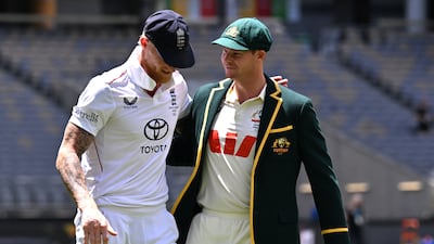 Australia stand-in captain Steve Smith with England captain Ben Stokes in Perth. AFP