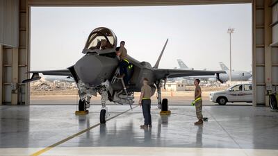 F-35 fighter jet pilot and crew prepare for a mission at Al Dhafra Air Base in Abu Dhabi. AP