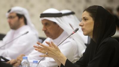 Dr Maha Barakat, director general of the Abu Dhabi Health Authority, speaks during a round table discussion about global health organised by the UAE Ministry of International Cooperation and the Bill and Melinda Gates Foundation. Christopher Pike / The National
