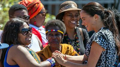 Meghan, Duchess of Sussex meets South African women as she visits a Justice Desk initiative in Nyanga township, with Prince Harry, Duke of Sussex, during their African tour in Cape Town, South Africa, on Monday September 23, 2019. EPA