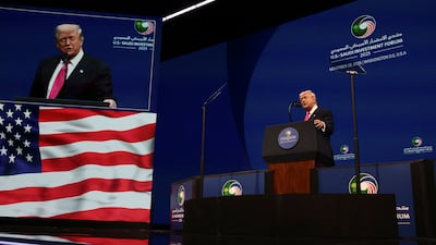 Mr Trump speaks. Reuters