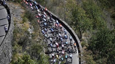 The pack rides along the Col de Turini during Stage 2
