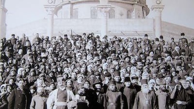 Russians with the Dome of the Rock in the background, seen at the Russian Museum in Jericho. Courtesy Dalia Hatuqa