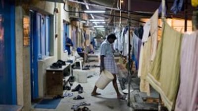 Outside the workers accommodations in a labour camp on July 17, 2008.