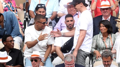 Kylian Mbappe and Zlatan Ibrahimovic at the French Open final between Novak Djokovic and Casper Ruud on Sunday, June 11, 2023. Getty