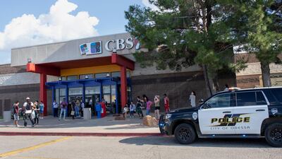 Odessa police officers park their vehicle outside Music City Mall in Odessa, Texas as they investigate areas following a deadly shooting in the area of Odessa and Midland. Several people were dead after a gunman who hijacked a postal service vehicle in West Texas shot more than 20 people, authorities said Saturday. The gunman was killed and a few law enforcement officers were among the injured. AP