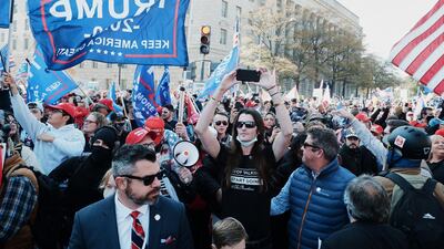 Pro-Trump activist Scott Presler (C) attends a rally for supporters of US President Donald Trump to support his legal challenges to the 2020 presidential election, in Freedom Plaza, in Washington, DC. EPA