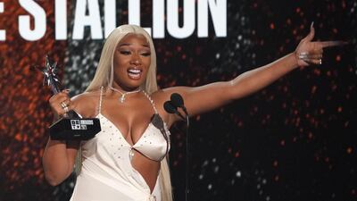 Megan Thee Stallion accepts the Best Female Hip-Hop Artist Award. AP