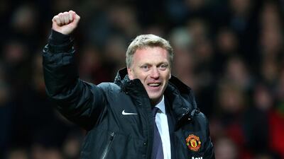 David Moyes celebrates after United's 1-0 Premier League victory over Arsenal at Old Trafford in November 2013. Getty