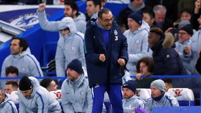 Chelsea manager Maurizio Sarri celebrates after the victory over Manchester City. Reuters
