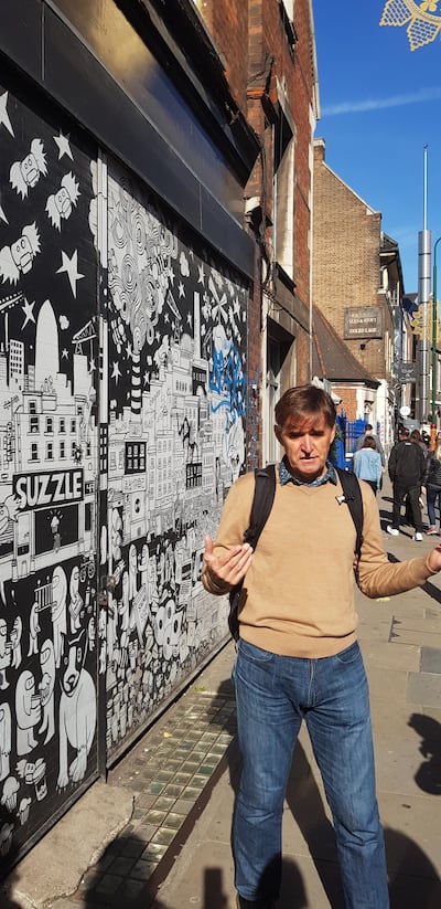 Dave Stuart giving his street art tour in Shoreditch. Rosemary Behan