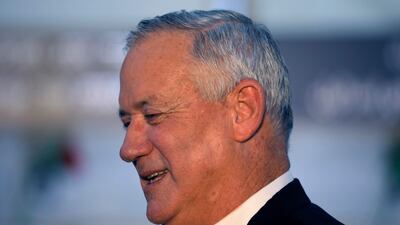 Israeli Defence Minister Benny Gantz takes part in a ceremony in the northern town of Metula by the Lebanon border, July 4, 2021. AFP