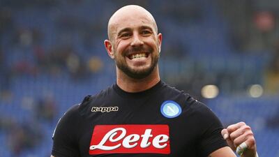 Napoli's goalkeeper Pepe Reina celebrates at the end of the match against AS Roma on Saturday, March 4, 2017. Tony Gentile / Reuters