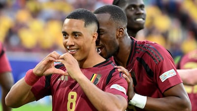 Belgium midfielder Youri Tielemans celebrates after scoring the opening goal during the Euro 2024 Group E match between Belgium and Romania. AFP