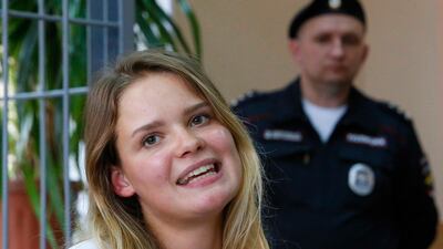 Veronika Nikulshina, one of the four intruders affiliated to anti-Kremlin punk band Pussy Riot, attends a court hearing in Moscow. Reuters