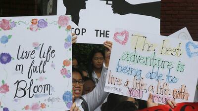 Students from St Paul’s University, a Roman Catholic school in Manila, protest the killings related to the War on Drugs campaign of Philippine president Rodrigo Duterte on September 30, 2016. Bullet Marquez / AP Photos