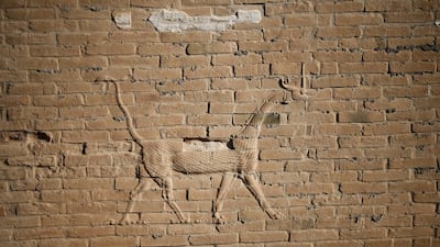 A view of a dragon on the wall of the ancient city of Babylon near Hilla, Iraq. Reuters
