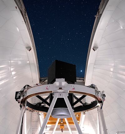 The WEAVE prime-focus corrector and positioner at the William Herschel telescope in La Palma, Spain. Photo: ING