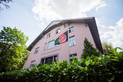 The Afghan embassy in Berlin, pictured flying the flag of the previous government, now co-operates with the Taliban. DPA via Getty Images