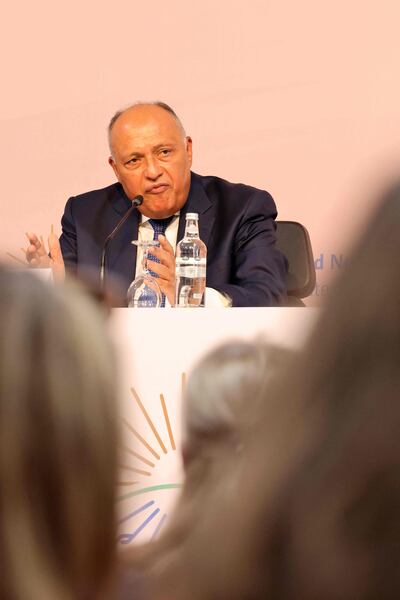 Cop27 president Sameh Shoukry during a press conference after the opening ceremony in Sharm El Sheikh. AFP