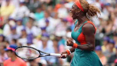 Serena Williams of the United States celebrates a point against Li Na of China during their final match at the Sony Open at Crandon Park Tennis Cente on March 29, 2014 in Key Biscayne, Florida. Clive Brunskill/Getty Images