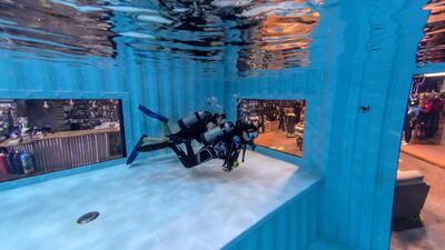 Divers Down conducts training sessions in a pool custom-made from shipping containers, at its Dive Garage facility in Al Quoz. Antonie Robertson / The National