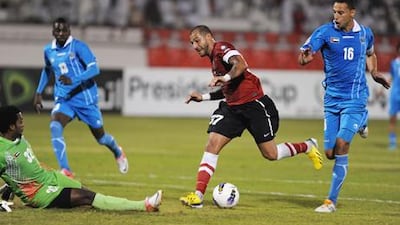 Al Ahli's Ricardo Quaresma looks to round the Dibba goalkeeper during the President's Cup quarter final.