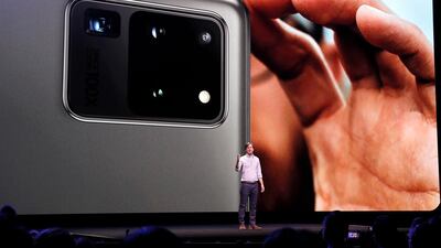 Drew Blackard speaks about the camera on the new Samsung Galaxy S20 Ultra 5G. EPA