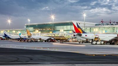 Aircraft parked at Dubai International Airport. DXB