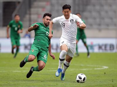 South Korea's Son Heung-Min in action with Bolivia's Danny Bejarano on June 7, 2018. Lisi Niesner / Reuters