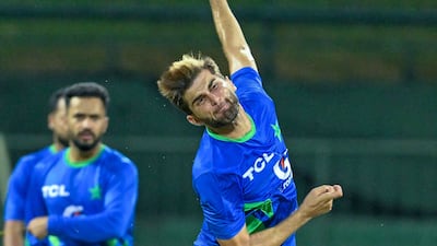 Pakistan pacer Shaheen Afridi during training. AFP