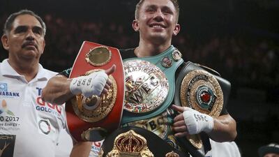 Gennady Golovkin celebrates his victory over Kell Brook. Nick Potts / PA