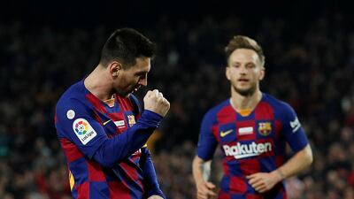 Messi celebrates scoring their third goal. Reuters