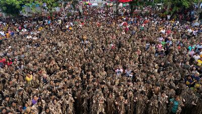 Devout Catholics gather at the church