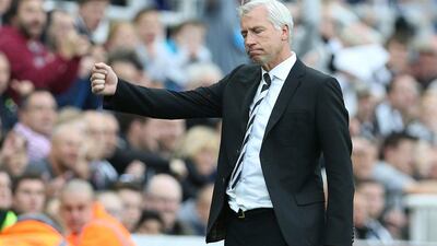 Newcastle United manager Alan Pardew reacts to Newcastle's first goal during their English Premier League draw with Hull City on Saturday. Ian MacNicol / AFP / September 20, 2014