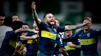 Boca Juniors player Dario Benedetto celebrates after reaching the Copa Libertadores final. EPA