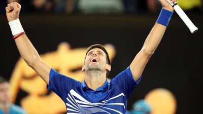 Novak Djokovic reacts after winning the match. Reuters