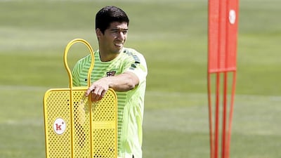 Barcelona's Luis Suarez shown at the team's training session on Tuesday ahead of the Champions League final against Juventus in Berlin on Saturday. Albert Gea / Reuters / June 2, 2015