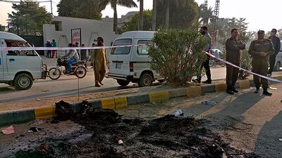 The scene where a Sri Lankan factory manager was lynched by mob outside a factory in Sialkot, Pakistan. AP Photo