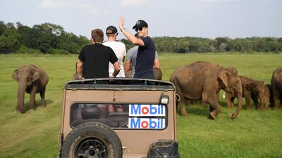 Chris Woakes of England takes part in an elephant safari at Kaudulla National Park in Dambulla. Getty Images