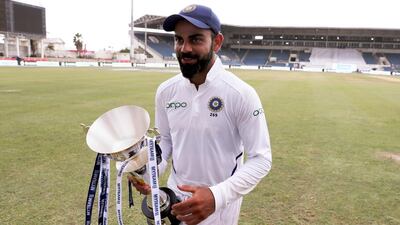 India captain Virat Kohli after clinching the series against the West Indies in Jamaica on September 2. AP
