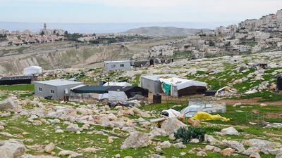 Homes of the Bedouin Jahalin tribe in the West Bank village of Jabal Al Baba, where its people live sandwiched between Jewish settlement Maale Adumim and a Palestinian town. Kate Shuttleworth for The National