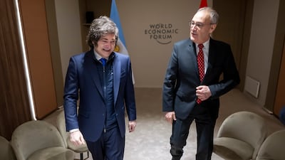 Argentina's President Javier Milei, left, with Switzerland's Federal President Guy Parmelin before a bilateral meeting on the sidelines of WEF. EPA