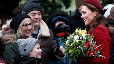 Britain's Kate, Duchess of Cambridge meets members of the crowd after attending the Christmas day service at St Mary Magdalene Church in Sandringham in Norfolk, England. AP