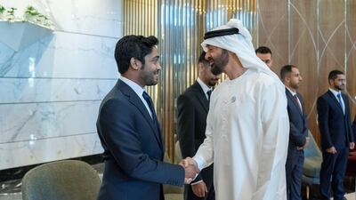 Sheikh Mohammed greets UAE students who are studying in Kazakhstan.