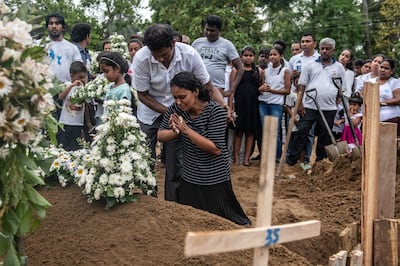 Mourners at the funeral of a victim of the Easter Sunday attacks. Getty