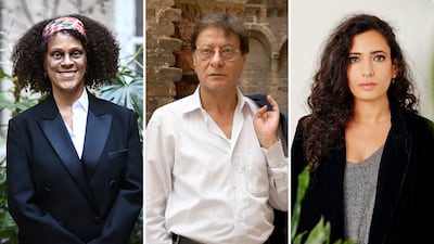 From left, Booker Prize-winning author Bernardine Evaristo, the late poet Mahmoud Darwish and Palestinian American author Hala Alyan. Photos: AFP, Getty Images, Elena Mudd